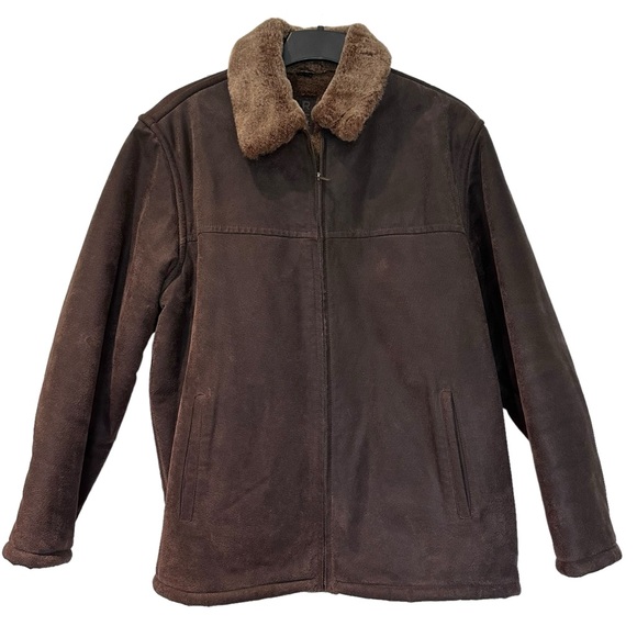Comstock RC Expedition Brown Heavy Leather Coat with Faux Fur Lining